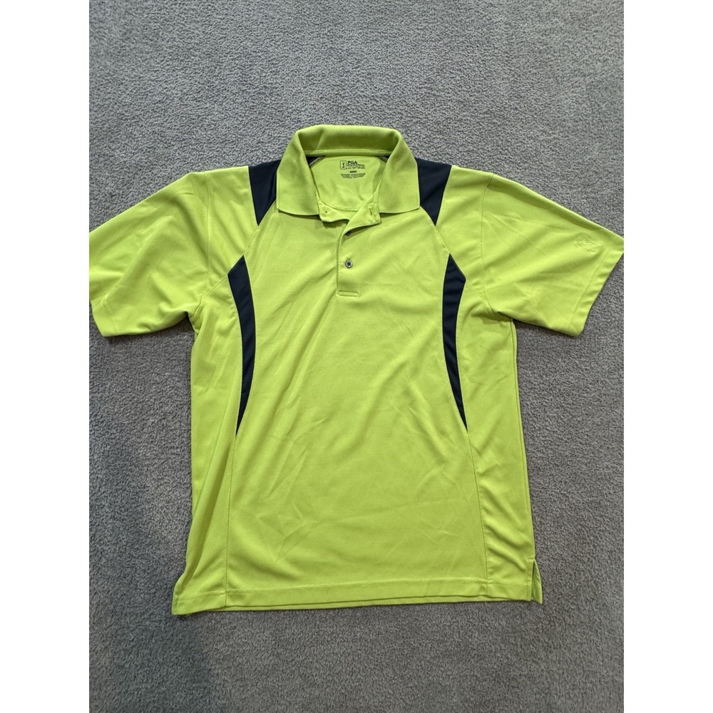 PGA TOUR Golf Polo Men's M Lime Green Black Colorblock Performance Moisture Wick